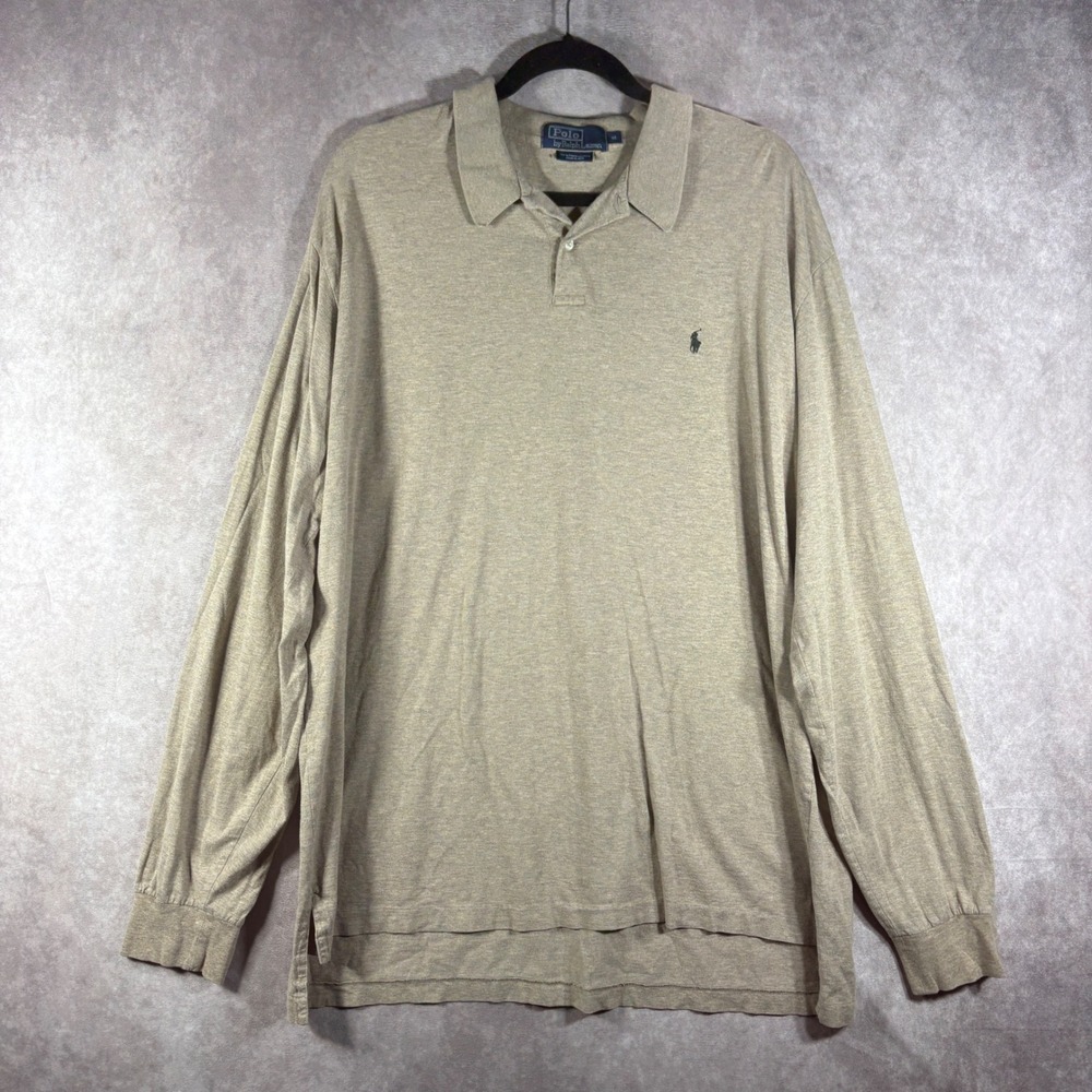 Polo Ralph Lauren Shirt Mens‎ XL Tan Pima Cotton Long Sleeve Polo Classic Preppy